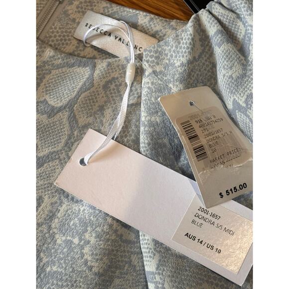 REBECCA VALLANCE Dondra Fit & Flare Tonal Print Dress white & light blue  US 10 - Picture 3 of 15